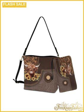 PU Leather Bucket Bag Wallet Set Detachable Straps Crossbody Tote Wristlet